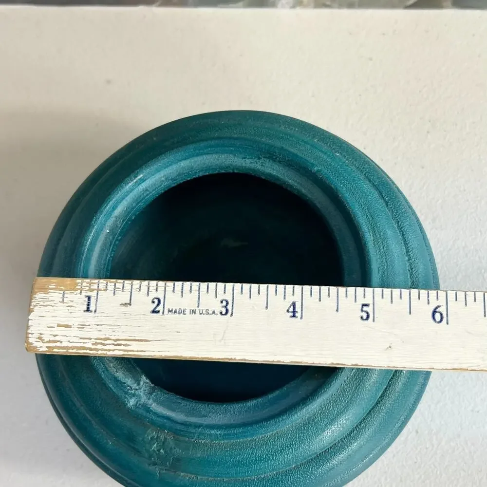 Vintage Lathe Turned Wooden Trinket Box with Lid Ombre Blue Teal